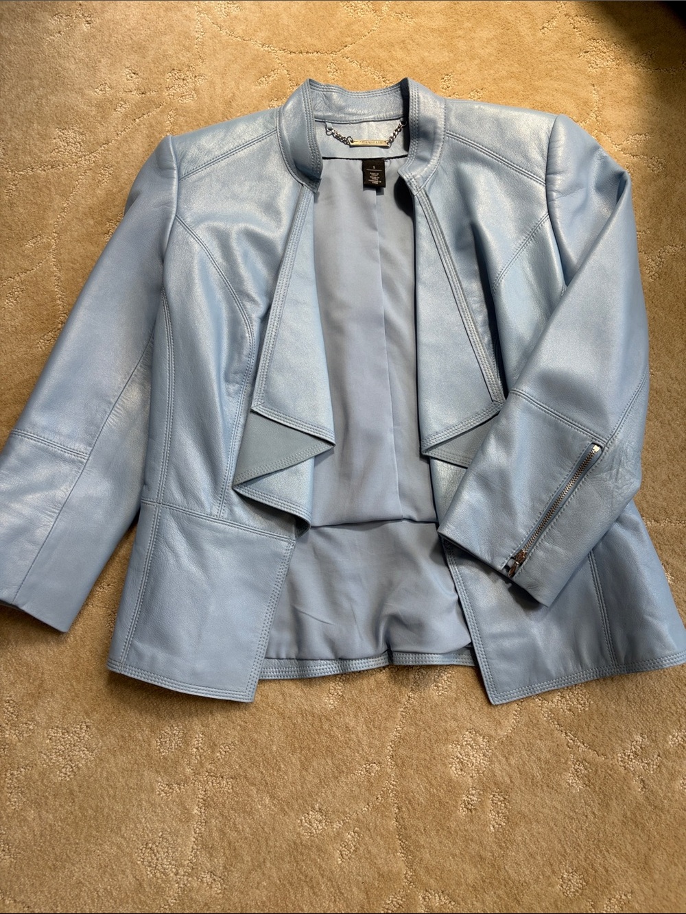 Worthington Light Blue Leather Open-Front Jacket